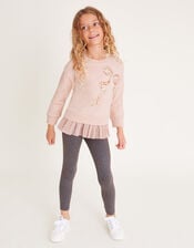 Sequin Bow Sweatshirt and Leggings Set, Pink (PINK), large
