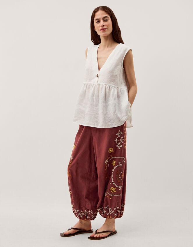 Greta Embroidered Balloon Trousers, Brown (CHOCOLATE), large