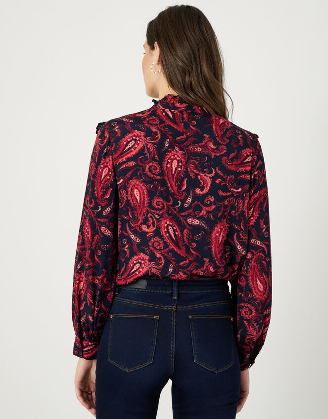 Lace Trim Paisley Print Blouse, Red (RED), large