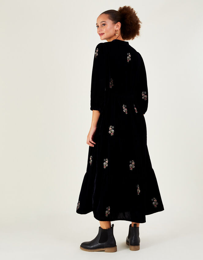 Amber Embroidered Tiered Velvet Dress, Blue (MIDNIGHT), large