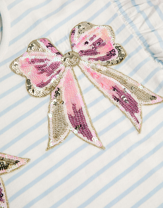 Sequin Bow Stripe T-Shirt, Ivory (IVORY), large