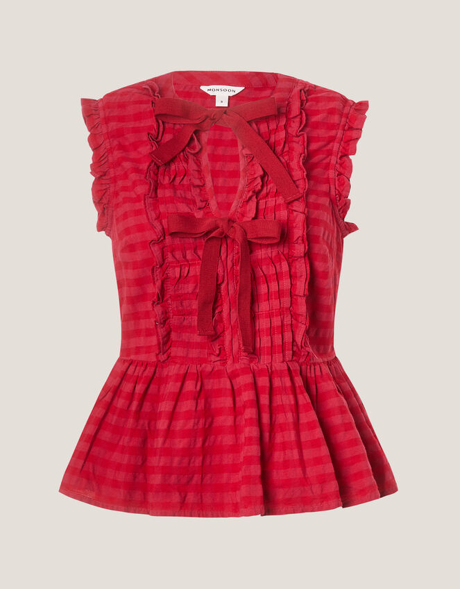 Bea Sleeveless Gingham Frill Top , Pink (PINK), large