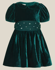 Baby Misty Embellished Velvet Party Dress, Green (GREEN), large