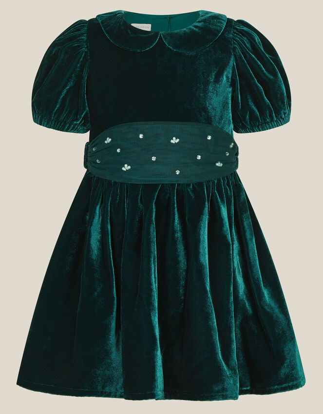Baby Misty Embellished Velvet Party Dress, Green (GREEN), large