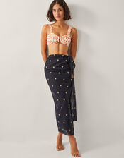 Ivy Palm Embroidered Sarong, Black (BLACK), large