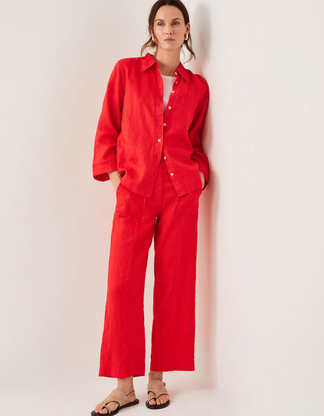Jolie Regular Wide Leg Linen Trousers, Orange (CORAL), large