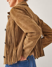 Lily Fringe Suede Jacket, Tan (TAN), large