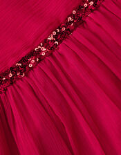 Sequin One Shoulder Prom Dress, Red (RED), large
