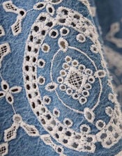 East Coralie Denim Broderie Skirt, Blue (BLUE), large