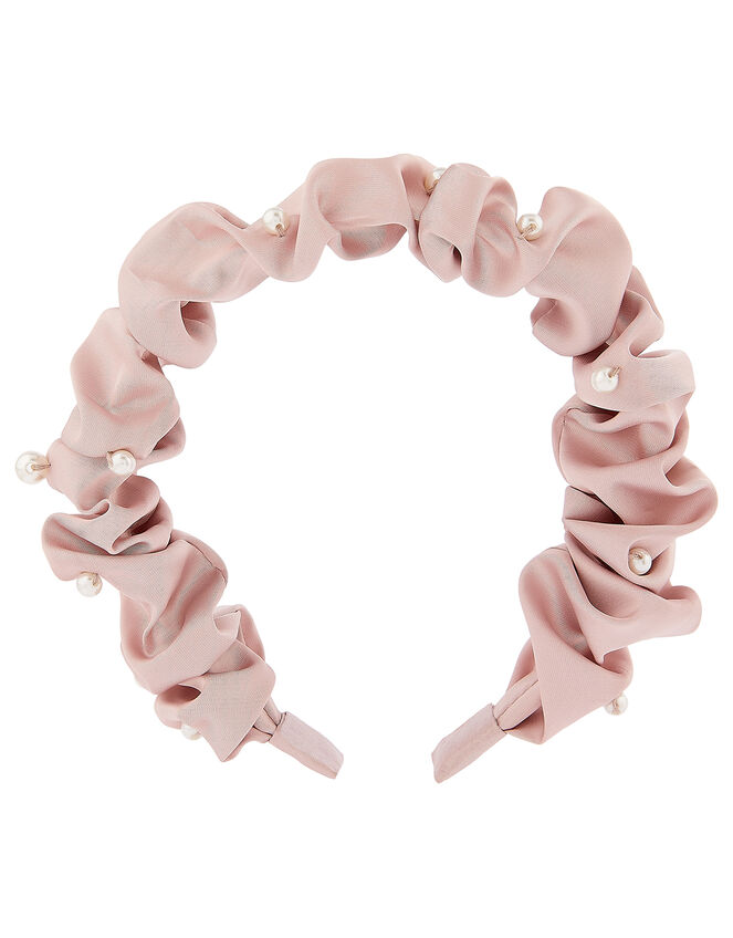 Pearly Ruched Satin Headband, , large