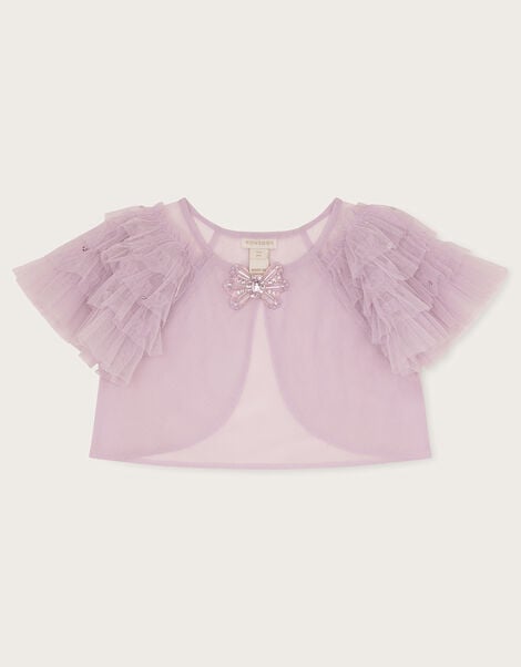 Isabella Crop Ruffle Sleeve Tulle Jacket, Purple (LILAC), large