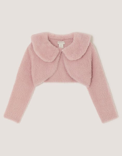 Baby Detachable Collar Fuzzy Cardigan, Pink (DUSKY PINK), large