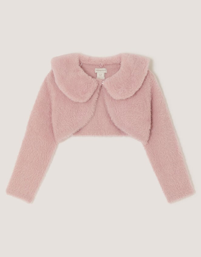 Baby Detachable Collar Fuzzy Cardigan, Pink (DUSKY PINK), large
