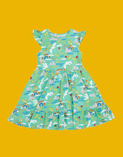 Frugi Olivia Printed Skater Dress, Blue (BLUE), large