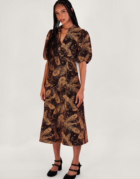 Freda Velvet Midi Dress, Black (BLACK), large