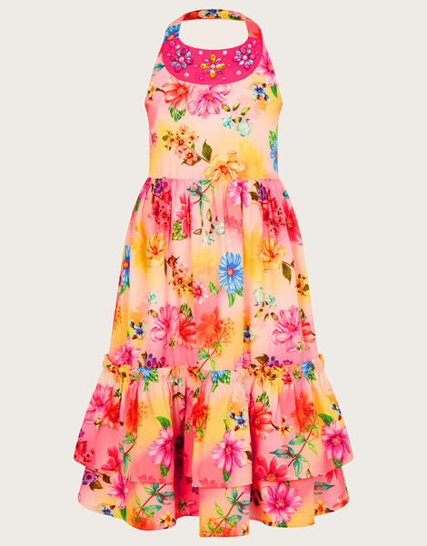 Tropical Ombre Halter Maxi Dress, Pink (PINK), large