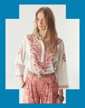 Maison Hotel Shyla Floral Embroidered Blouse, Ivory (IVORY), large