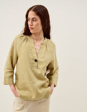 Gianna Linen Top, Green (LIME), large