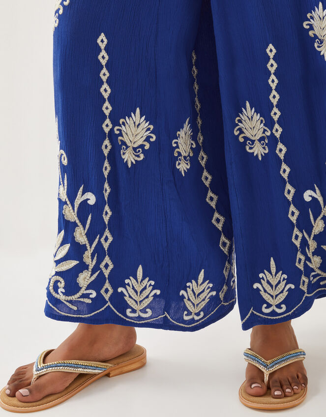 Saffron Embroidered Wide Leg Trousers, Blue (BLUE), large