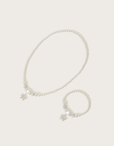Flutter Butterfly Pearl Necklace and Bracelet Set, , large