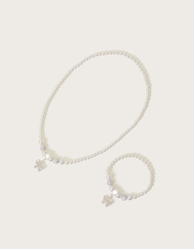 Flutter Butterfly Pearl Necklace and Bracelet Set, , large