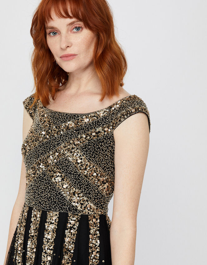 Sansa Embellished Bardot Maxi Dress, Black (BLACK), large