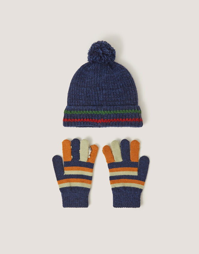 Dinosaur Hat & Gloves Set, Blue (NAVY), large