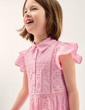 Flutter Sleeve Broderie Tiered Dress, Pink (PINK), large