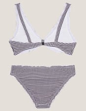 Gingham Embroidered Frill Bikini Set, Black (BLACK), large