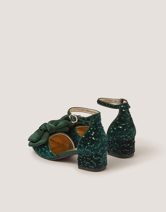 Sequin Bow Velvet Two Part Heels, Green (GREEN), large
