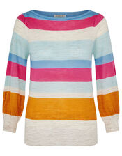 Stripe Jumper in Linen Blend, Orange (ORANGE), large