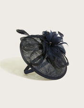 Floral Small Disc Fascinator , Blue (NAVY), large