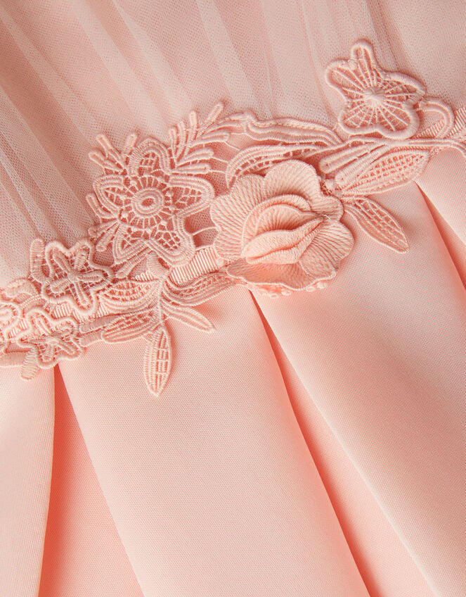 Chiffon Sleeve Floral Embroidered Dress, Pink (PINK), large