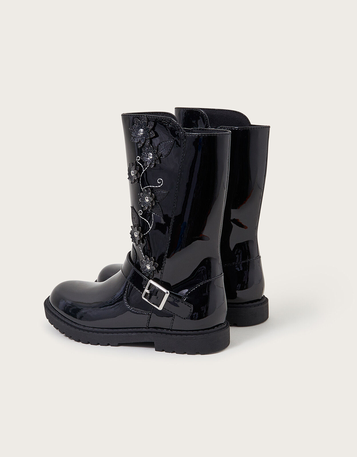 Patent Flower Riding Boots Black Shoes Monsoon US