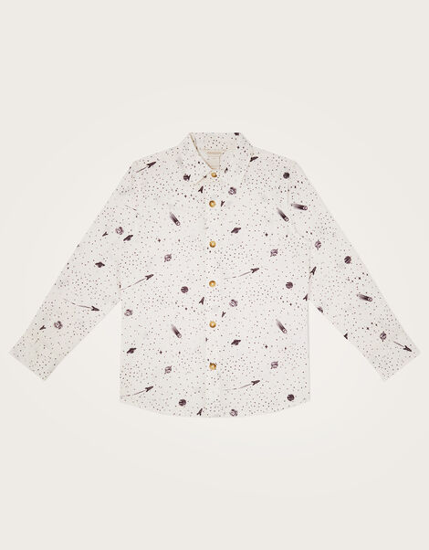 Space Print Long Sleeve Slub Shirt, Ivory (IVORY), large