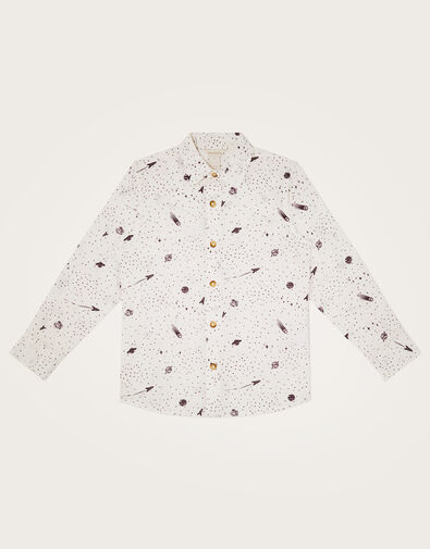 Space Print Long Sleeve Slub Shirt Ivory, Ivory (IVORY), large