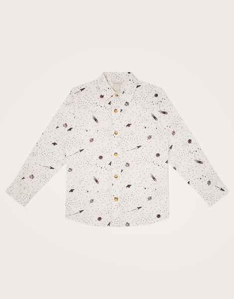 Space Print Long Sleeve Slub Shirt, Ivory (IVORY), large