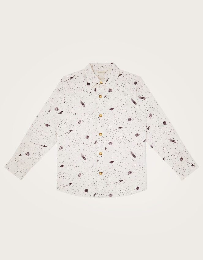 Space Print Long Sleeve Slub Shirt, Ivory (IVORY), large