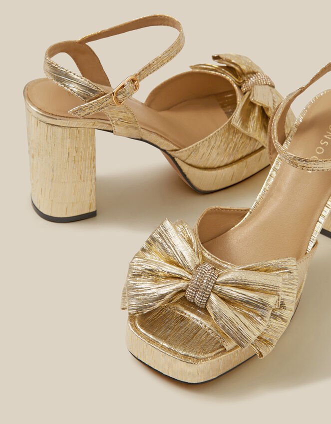 Iona Bow Platform Heels, Gold (GOLD), large
