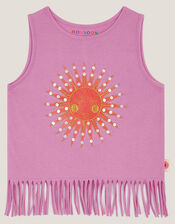 Sun Embellished Fringe Vest Top, Purple (LILAC), large