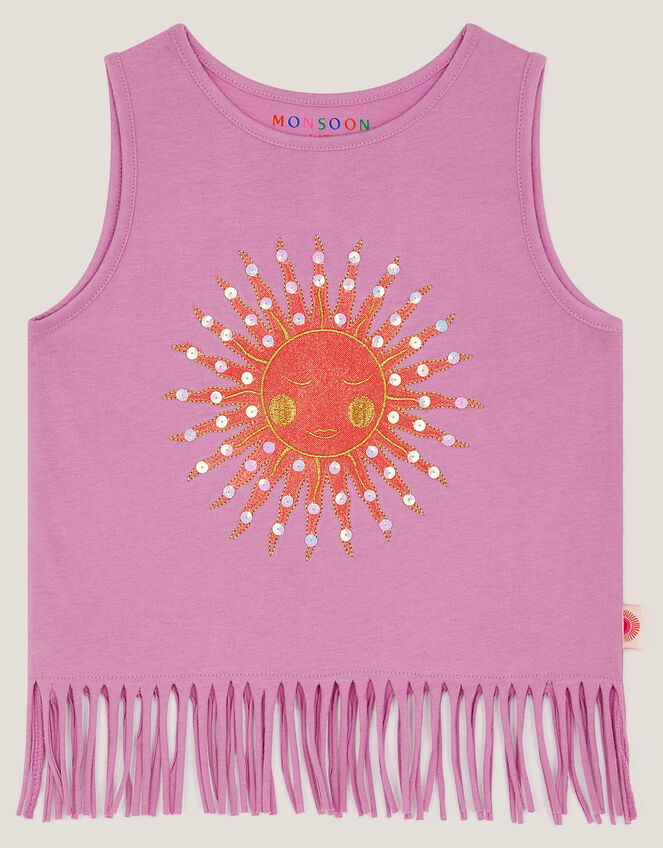 Sun Embellished Fringe Vest Top, Purple (LILAC), large