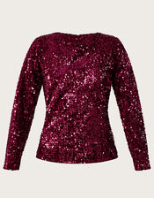 Daisy Velvet Sequin Top, Red (BURGUNDY), large