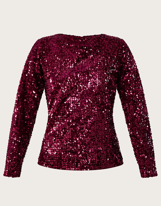 Daisy Velvet Sequin Top, Red (BURGUNDY), large