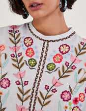 Josie Floral Embroidered Top, Grey (GREY), large
