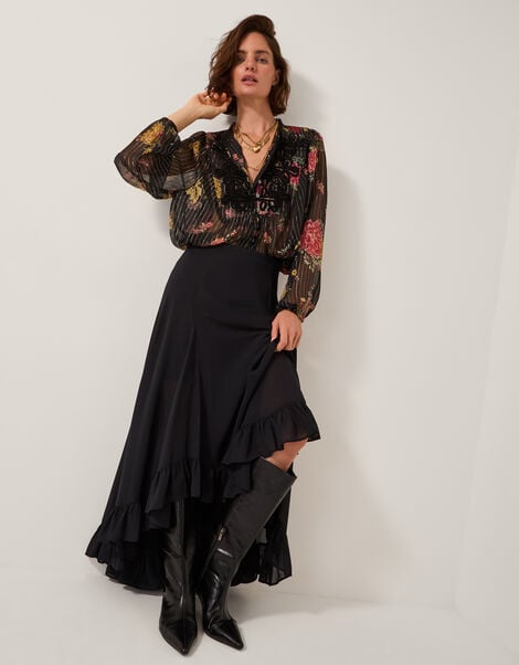 Elsie Frill Maxi Skirt, Black (BLACK), large