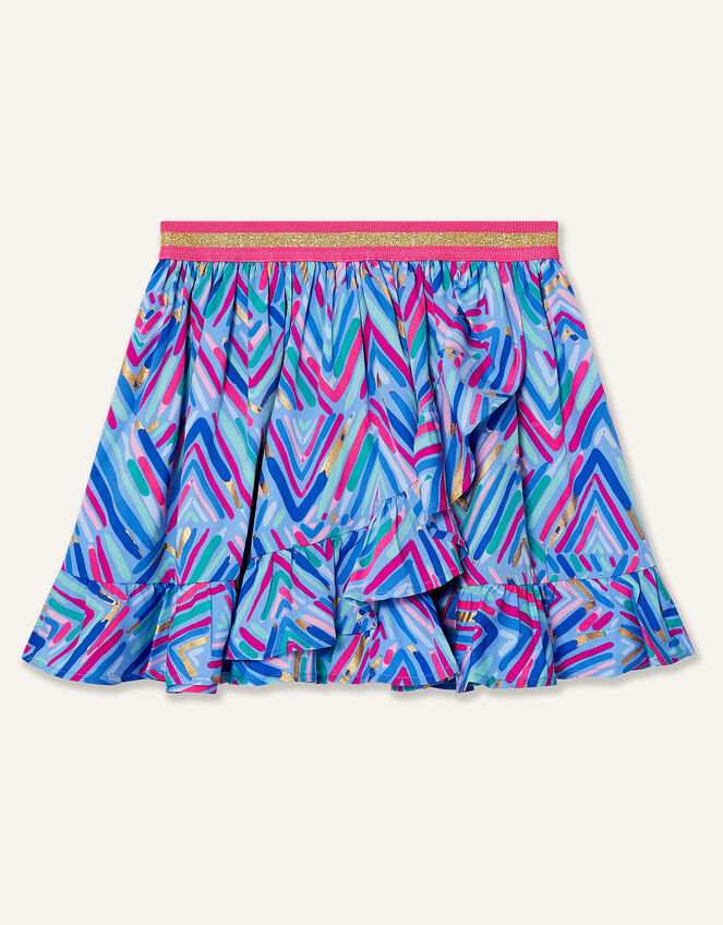 Chevron Foil Print Skirt, Blue (BLUE), large