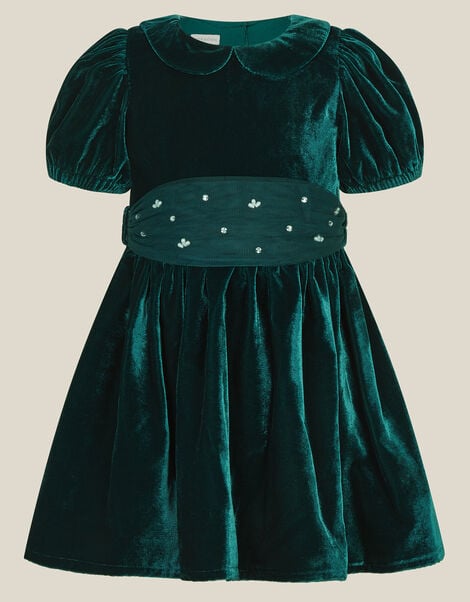 Baby Misty Embellished Velvet Party Dress, Green (GREEN), large