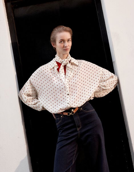 Esme Polka Dot Shirt & Scarf , Ivory (IVORY), large