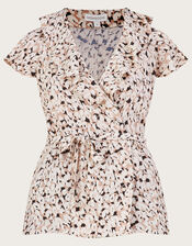 Anna Animal Print Wrap Top, Natural (NATURAL), large