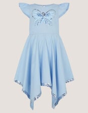 Sequin Butterfly Hanky Hem Party Dress, Blue (BLUE), large